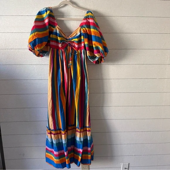 NWT $265 FARM RIO Striped Scarf Maxi Ruffled Dress Sz XS - Picture 5 of 11